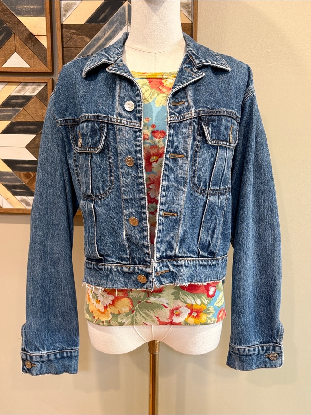 Vintage Ralph Lauren Country 90s Distressed Denim Trucker Jacket size Medium